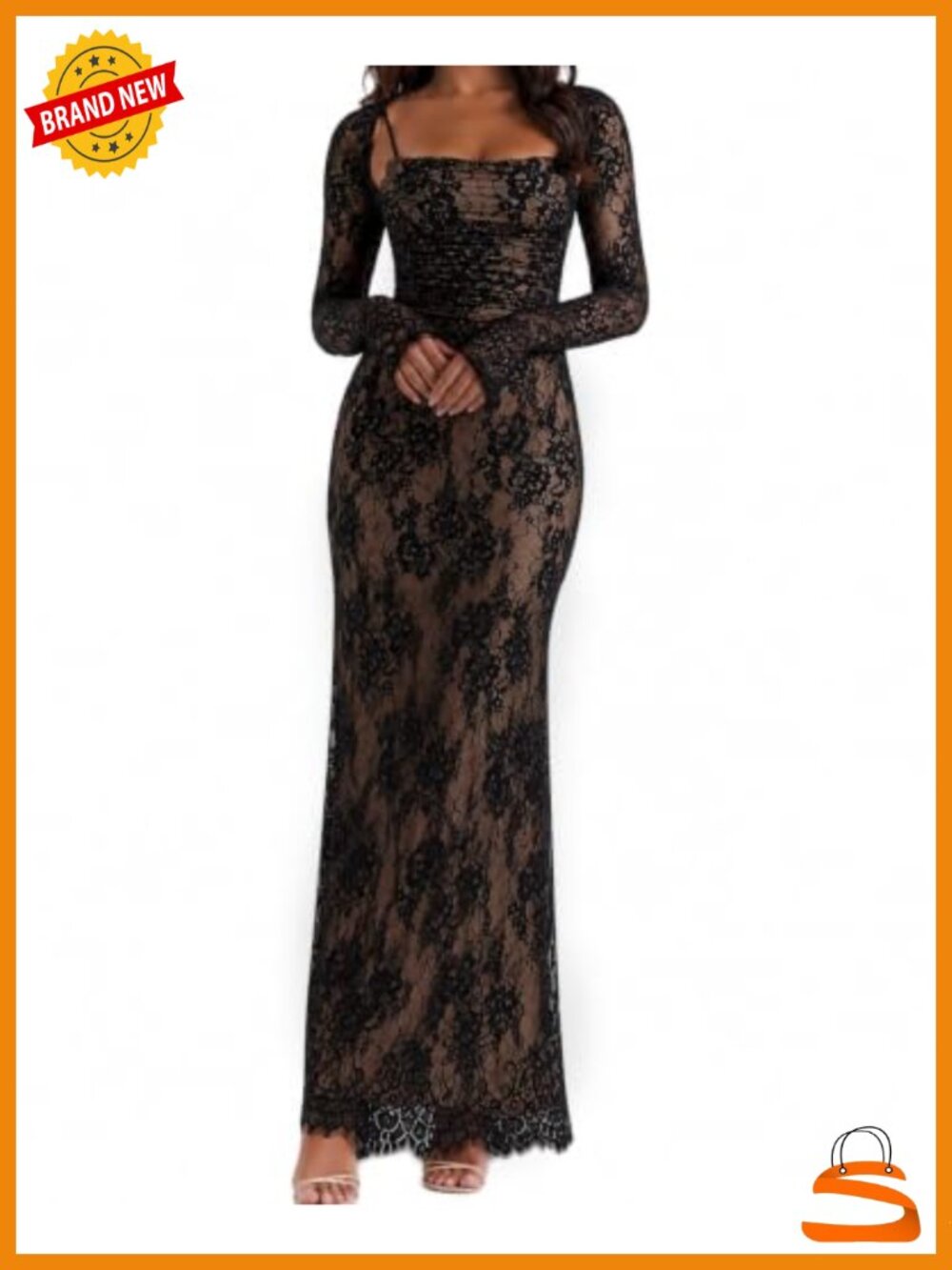 Vintage Lace Maxi Dress Long Sleeve Bodycon Mermaid Formal